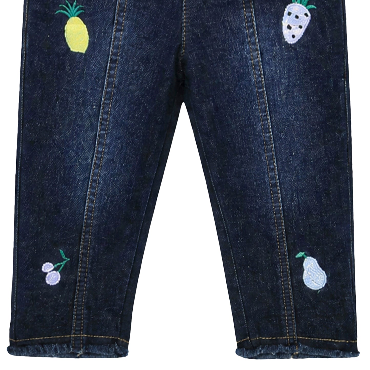 BABY GIRL DARK WASH FRUIT-EMBROIDERED JEANS