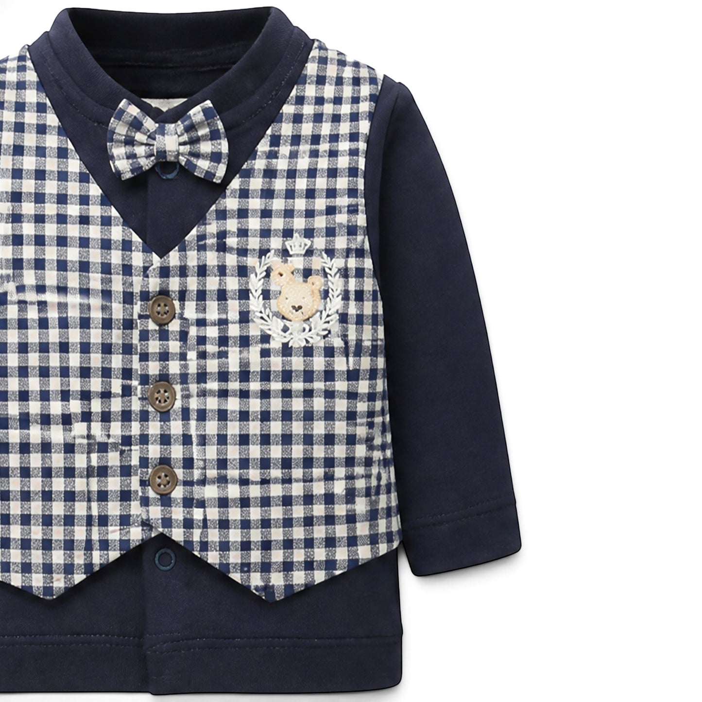 NAVY BLUE AND GINGHAM CHECK VEST BABY BOY GIFT SET