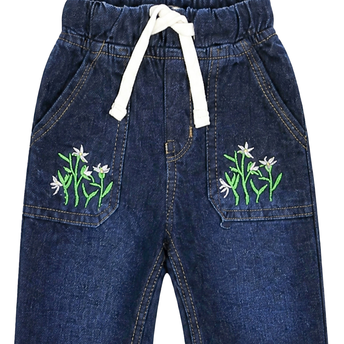 BABY GIRL DARK WASH FLORAL-EMBROIDERED DENIM JEANS