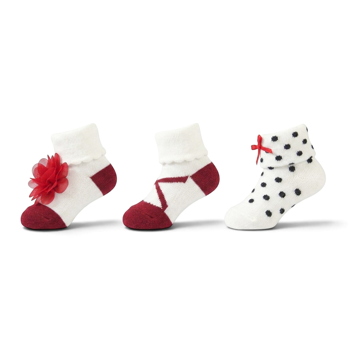 BABY DECORATIVE FLOWER & DOT  BOOTIES PK-3