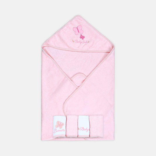 BATH TOWEL WITH 4 FACE TOWELS PINK
