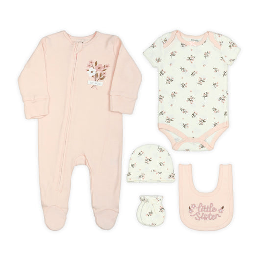 LITTLE SISTER 5-PIECE LAYETTE SET (PEACH) GIRL