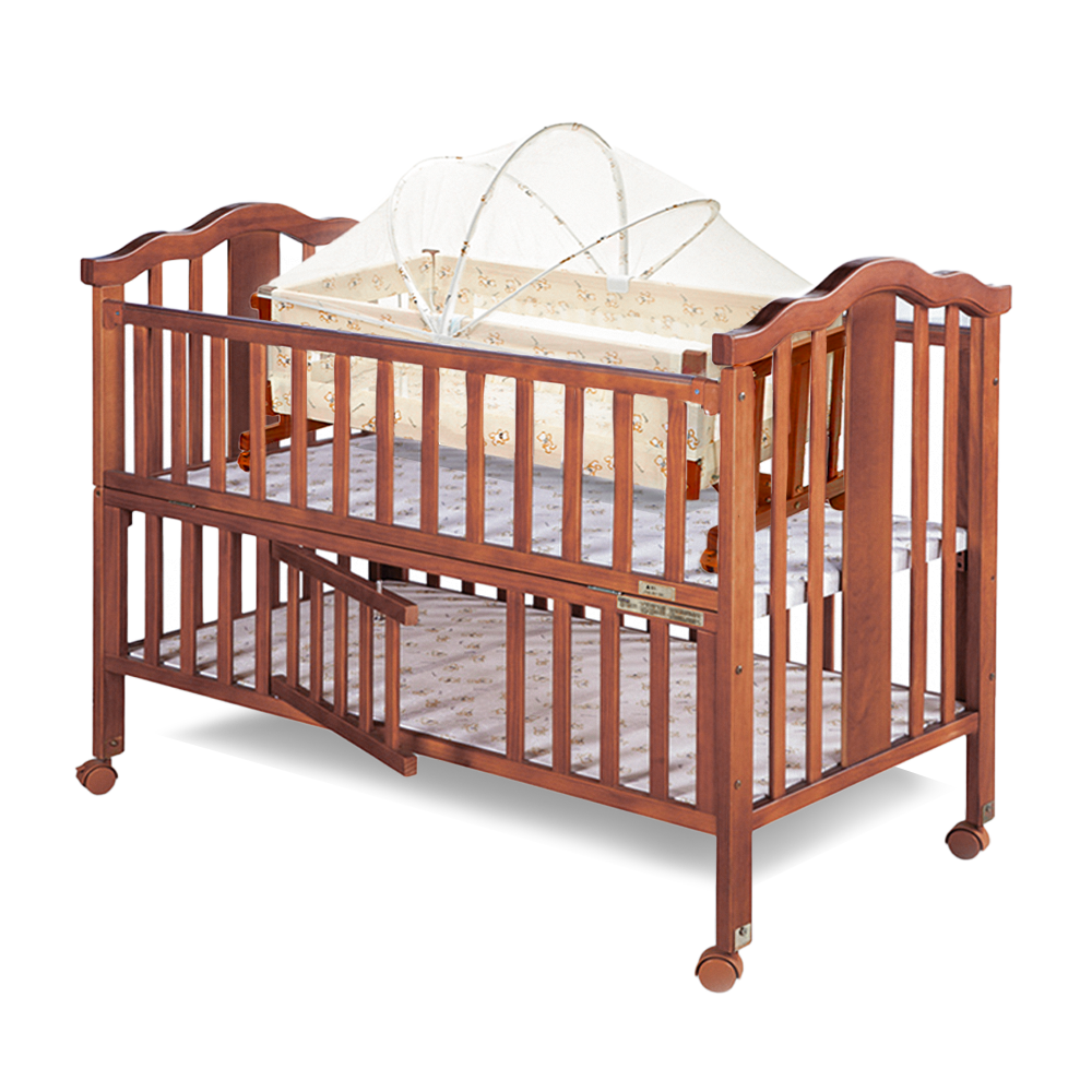 WOODEN COT W/BASSINET - COFFEE