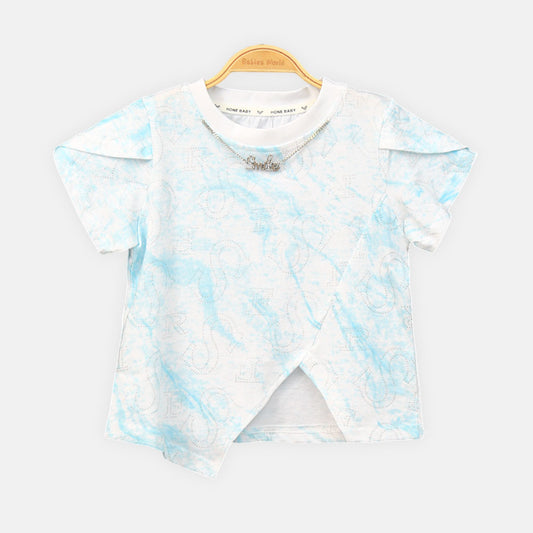 GIRL T-SHIRT BLUE SPARKLING SHORT-SLEEVE