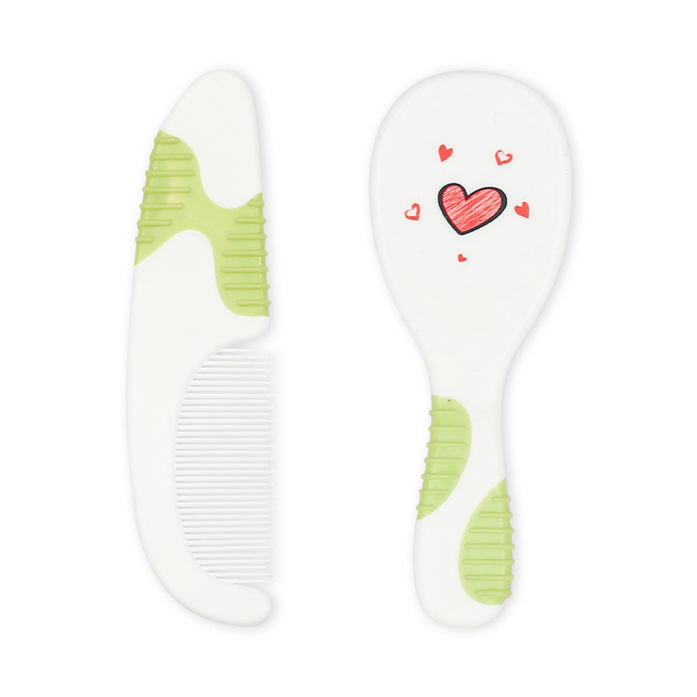 COMB & BRUSH SET GREEN HEARTS