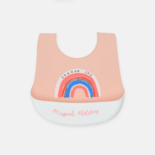 Peach Rainbow Silicone Pocket Bib