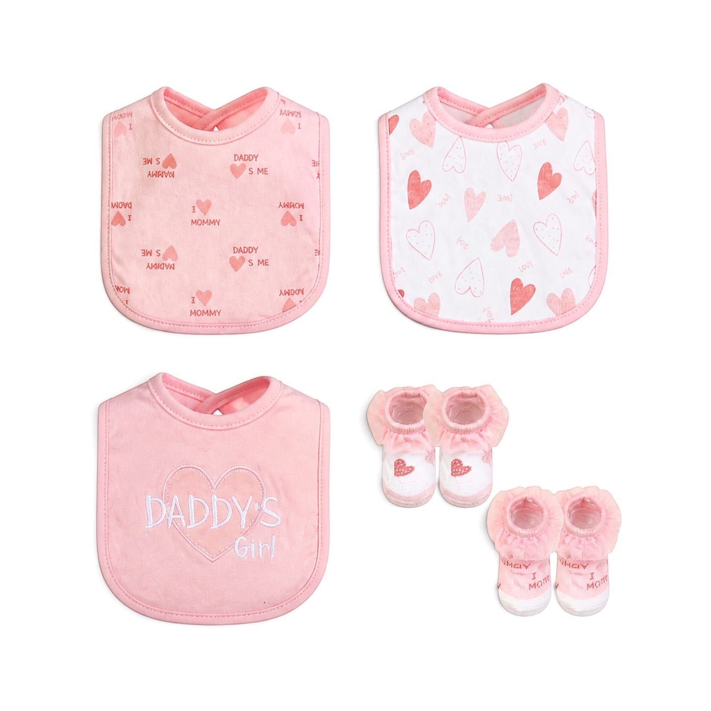 "I LOVE DADDY" & "I LOVE MOMMY" BIBS PK-3 & 2 BOOTIES