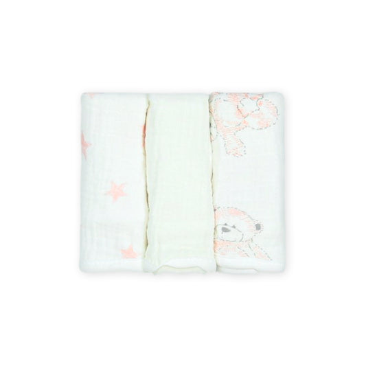 FACE TOWEL MUSLIN PK-3 TWINKLE STAR PINK