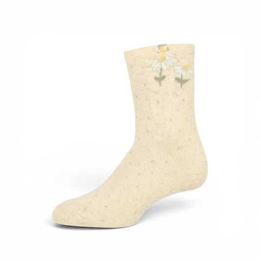 BEIGE POLKA DOT AND FLORAL GIRL SOCKS