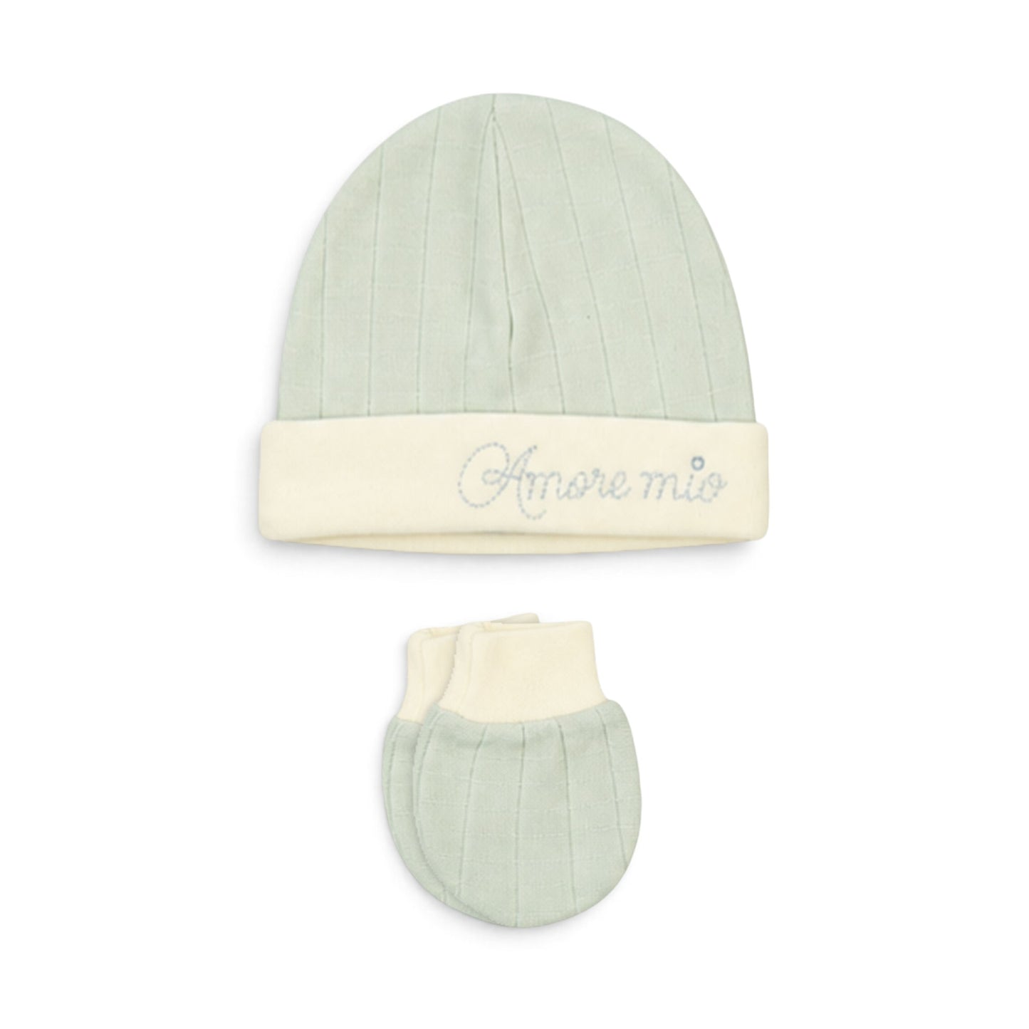CREAM AND SAGE GREEN "AMORE MIO" BEAR BABY BOY GIFT SET