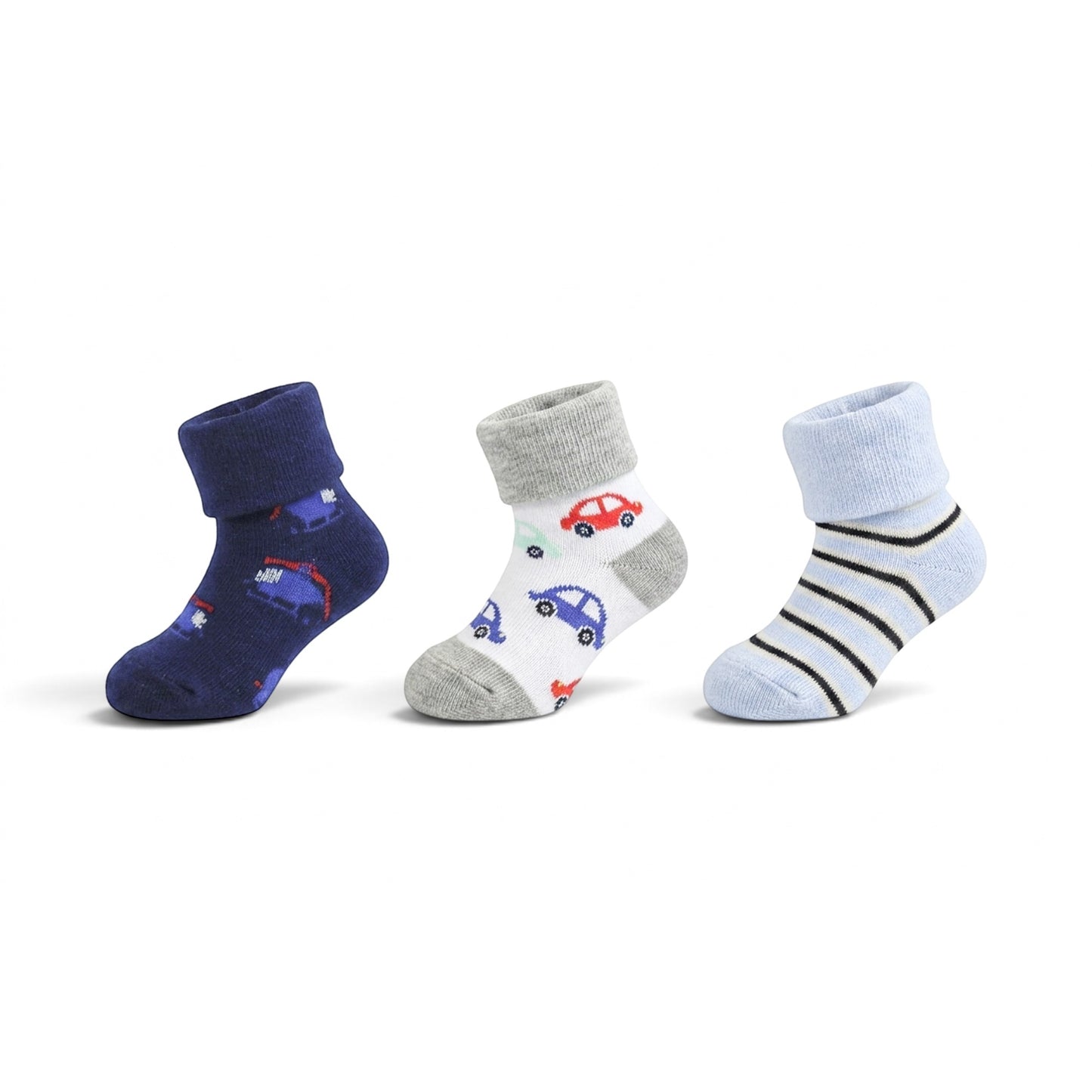 BABY CAR PRINT & STRIPE BOOTIES PK-3