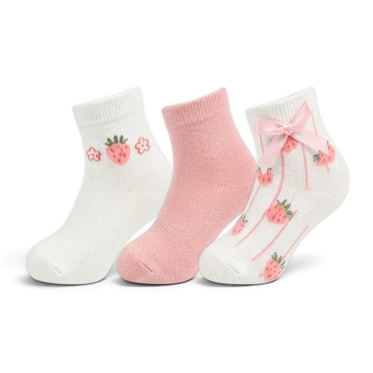 MILLIE & TILLIS STRAWBERRY PRINT GIRL SOCKS PK-3