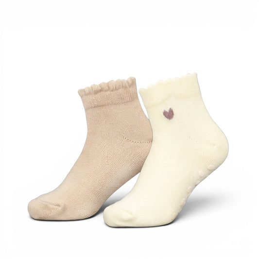ROSE PINK AND WHITE GRIP GIRL SOCKS PK-2
