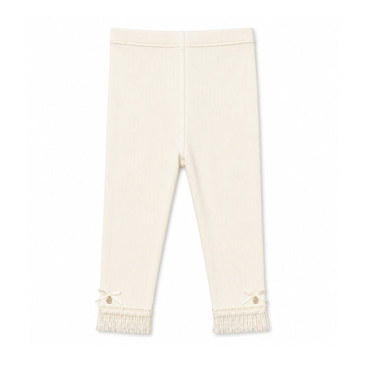 OFF-WHITE LACE-TRIM RIBBED TROUSERS