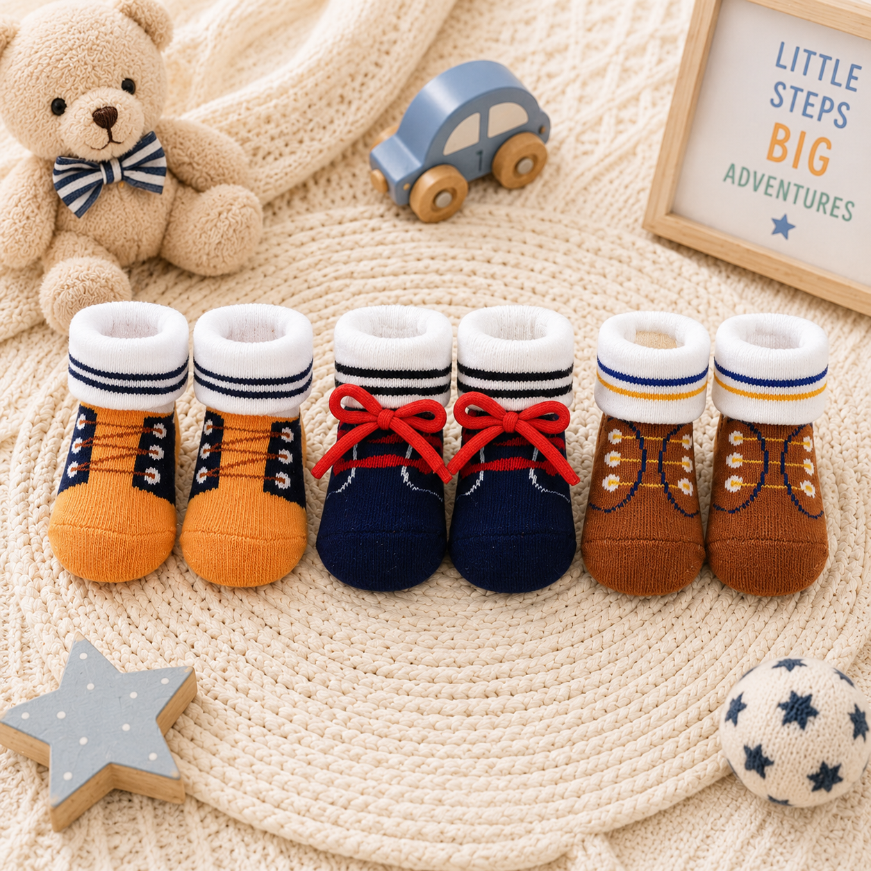 BABY DECORATIVE FLOWER & DOT BOOTIES PK-3