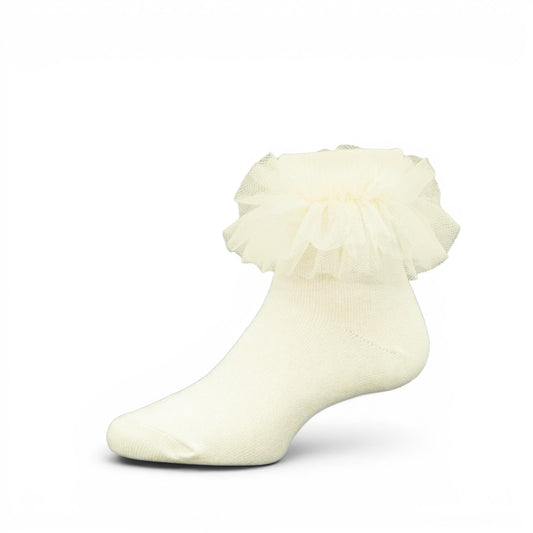 WHITE TULLE RUFFLE GIRL SOCKS PK-2