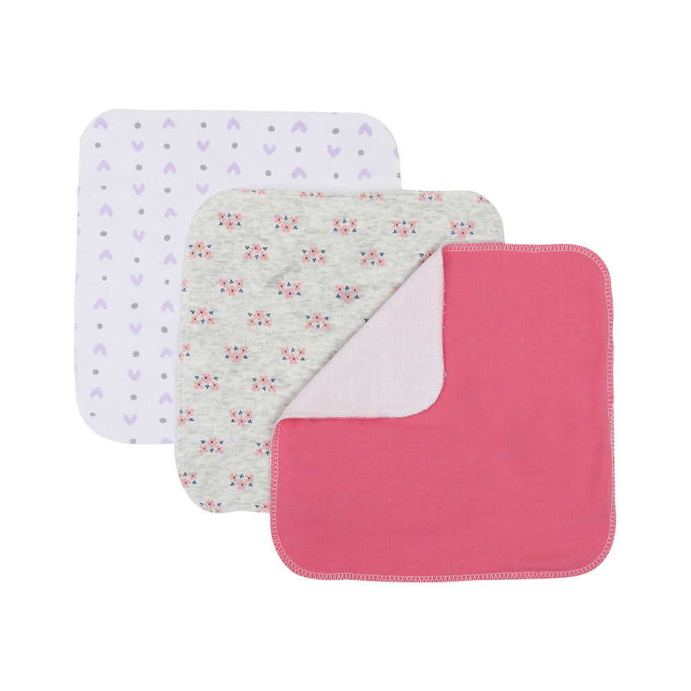 FACE TOWEL PK-3 MULTI-COLOR FLORAL HEARTS
