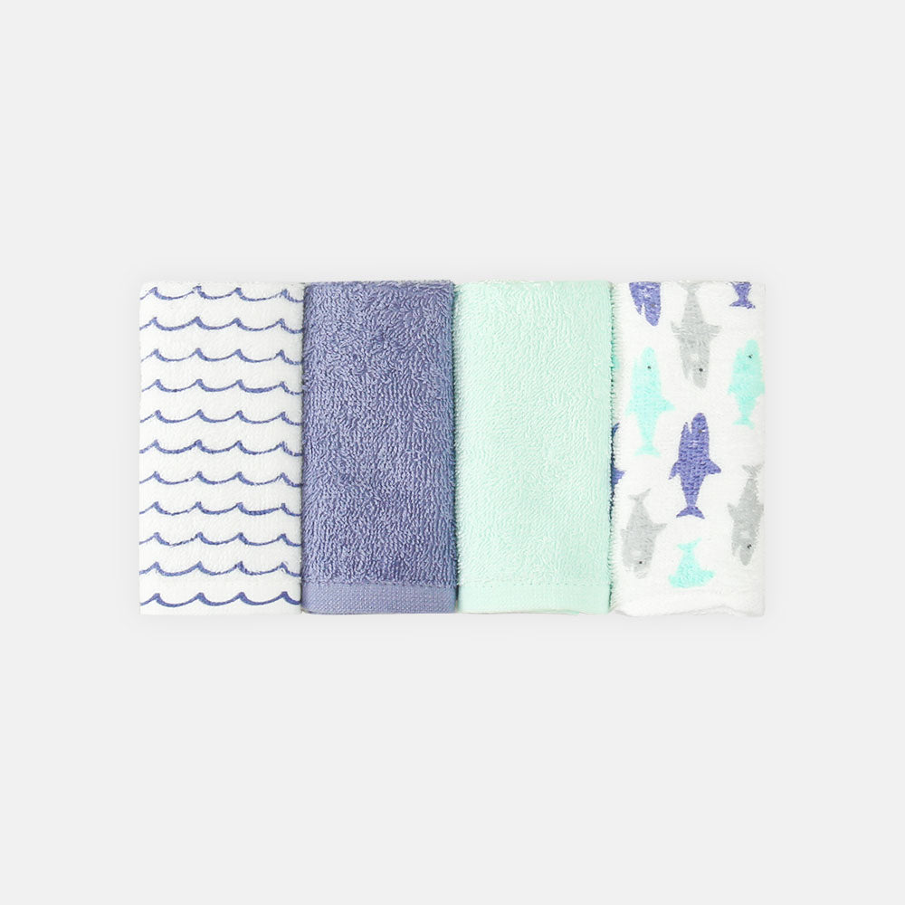 FACE TOWEL PK-4 BLUE BABY SHARK THEME