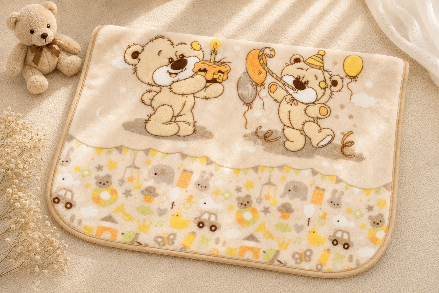 JUNGLE BEAR & TOY PRINT BLANKET