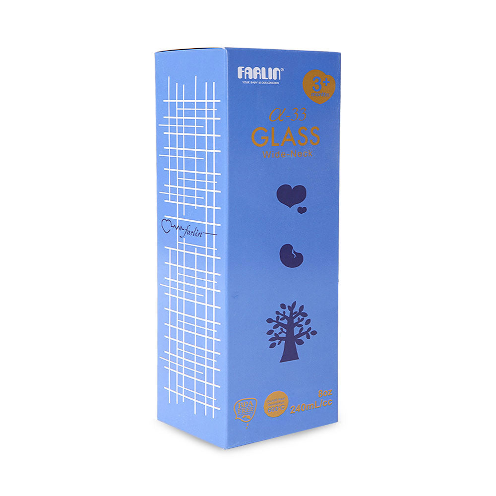 WIDE NECK GLASS FEEDER 240ML - BLUE