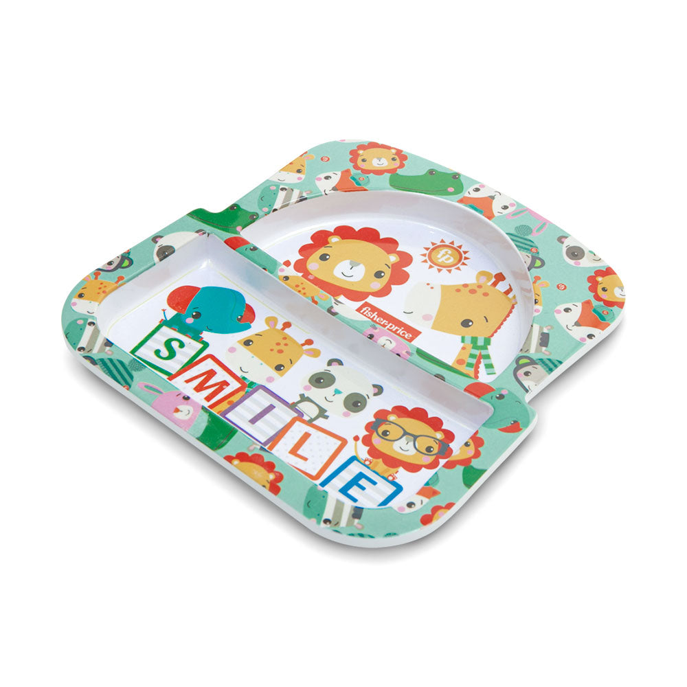 FEEDING PLATE GREEN SMILING ANIMALS