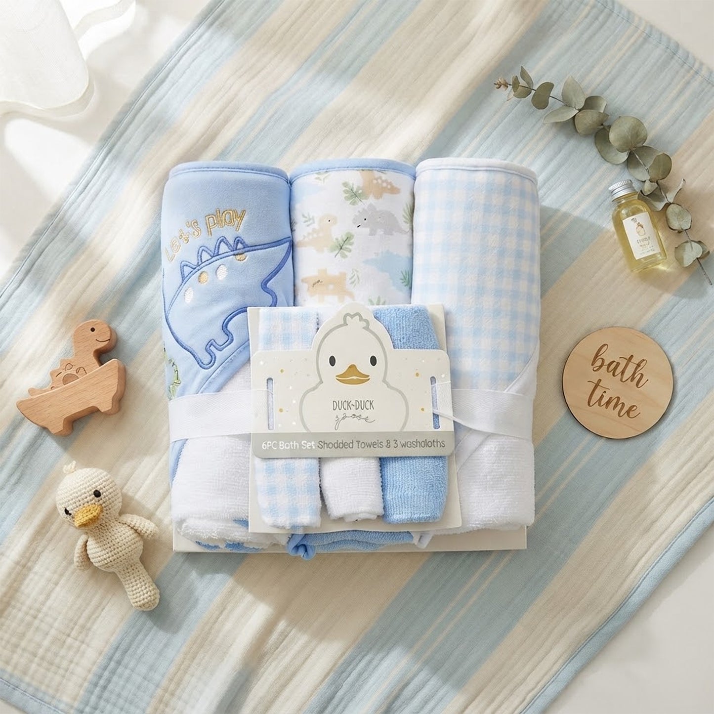 BLUE ASSORTMENT BATH TOWEL PK-3 & 3 FACE TOWELS