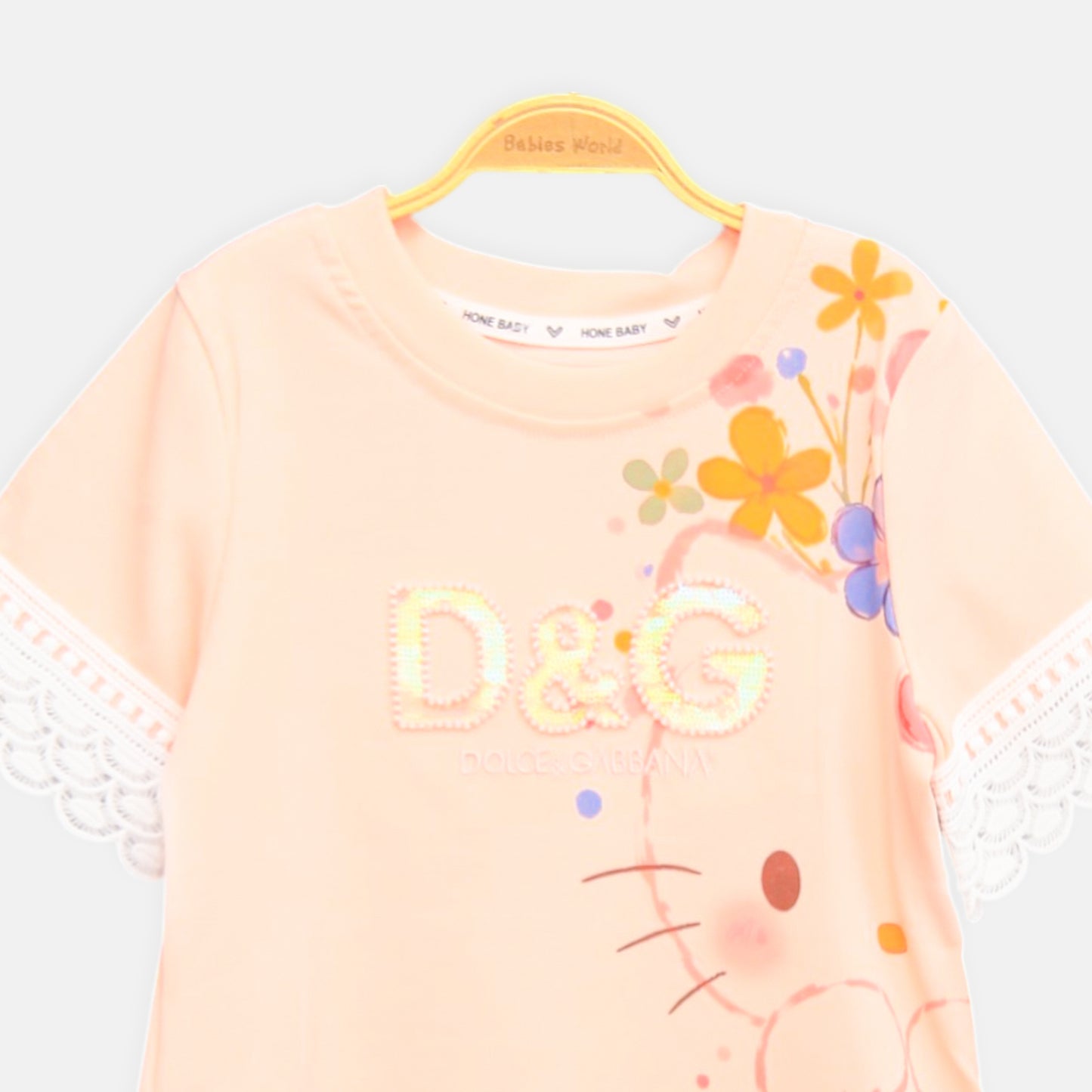 Hello Kitty Lace Sleeve Tee Peach