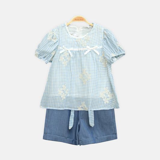 Butterfly Sky Blue Skirt Set