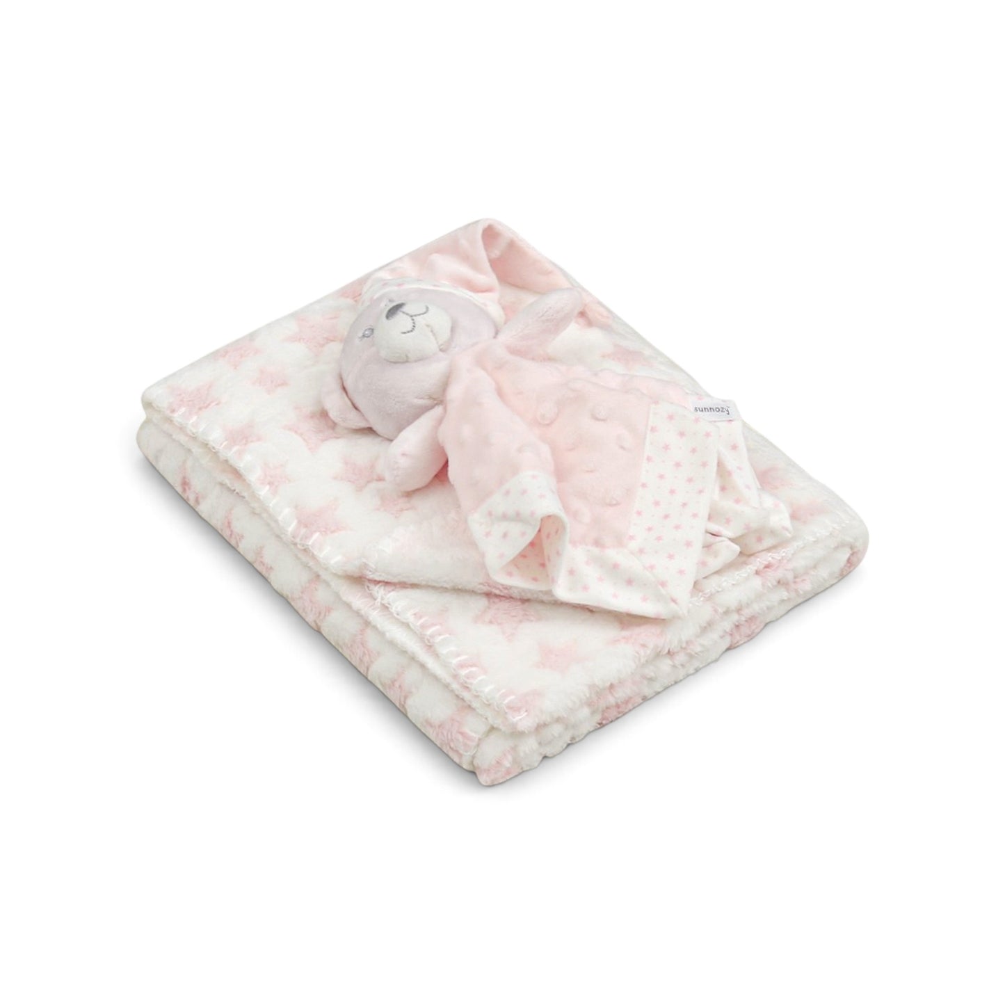 LIGHT PINK STAR PRINT WITH MATCHING PLUSH TOY BLANKET