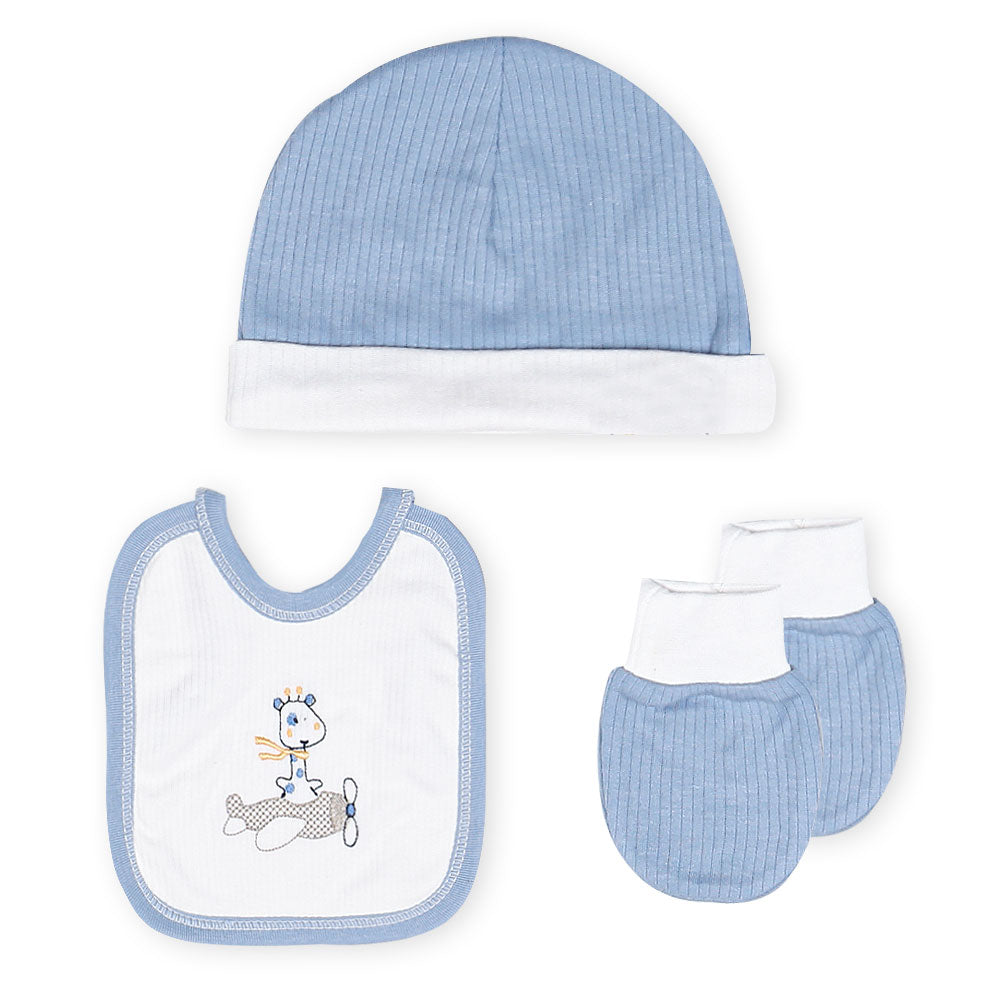BABY BOY GIFT SET STONE BLUE GIRAFFE & HELICOPTER