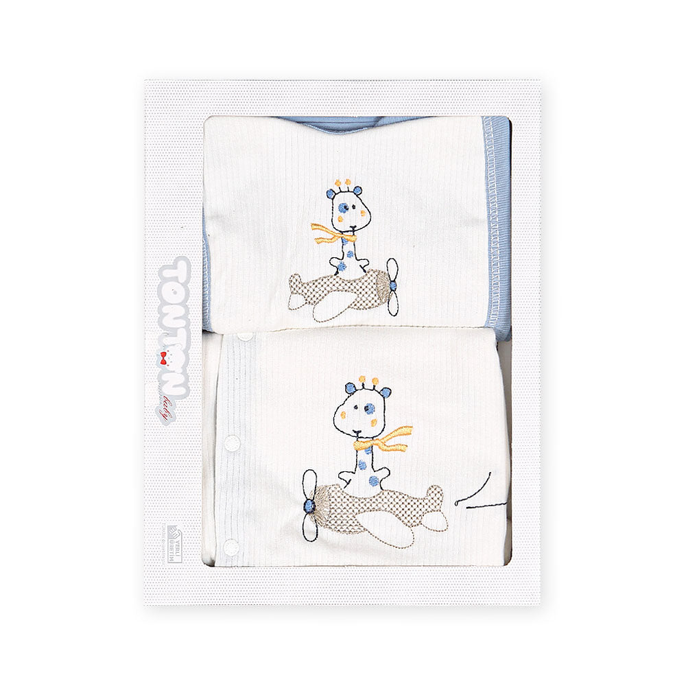 BABY BOY GIFT SET STONE BLUE GIRAFFE & HELICOPTER