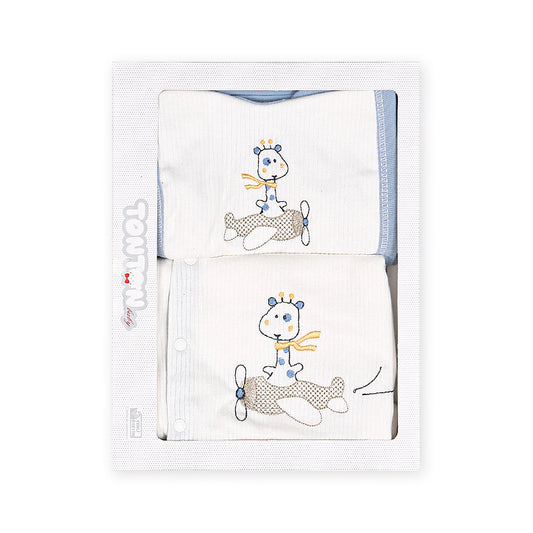 BABY BOY GIFT SET STONE BLUE GIRAFFE & HELICOPTER