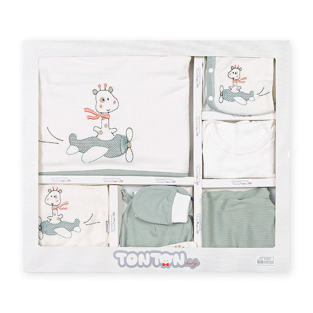 GIFT SET UNI SEX SAGE GREEN GIRAFFE & HELICOPTER