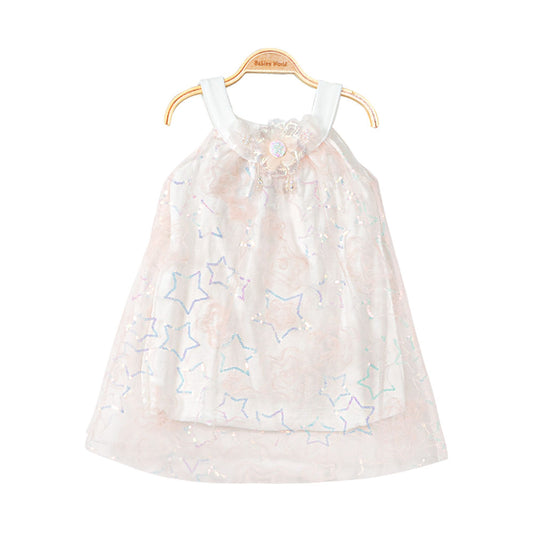 FANCY FROCK PEACH SEQUINED STARS