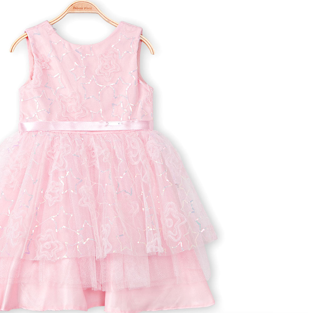 FANCY FROCK PINK SEQUINED STARS TULLE