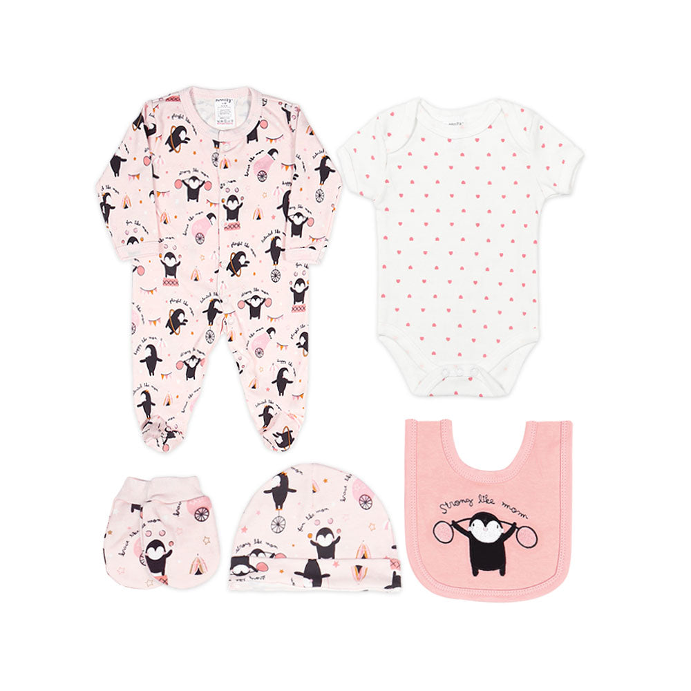 BABY GIRL GIFT SET PINK PENGUIN & HEARTS