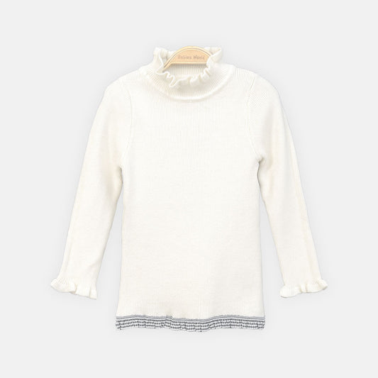 GIRL HI-NECK SWEATER WHITE RUFFLE HI-NECK