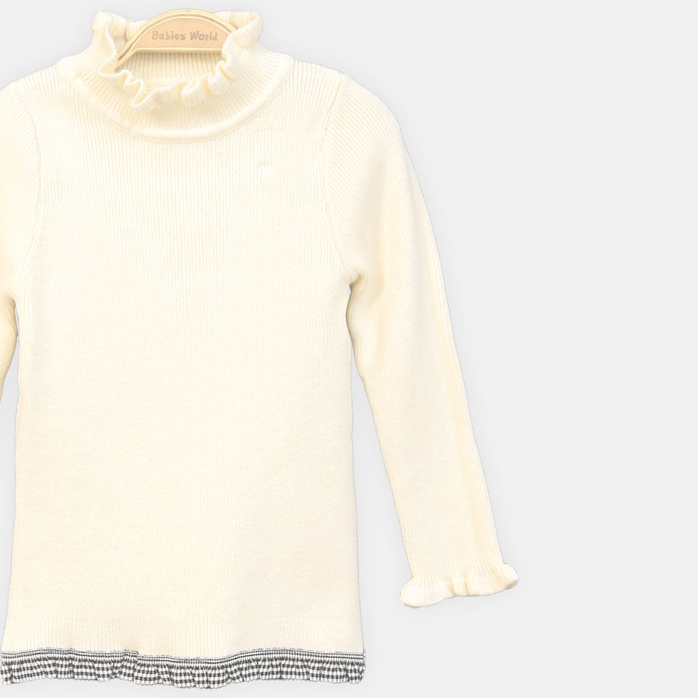 GIRL HI-NECK SWEATER IVORY RUFFLE HI-NECK
