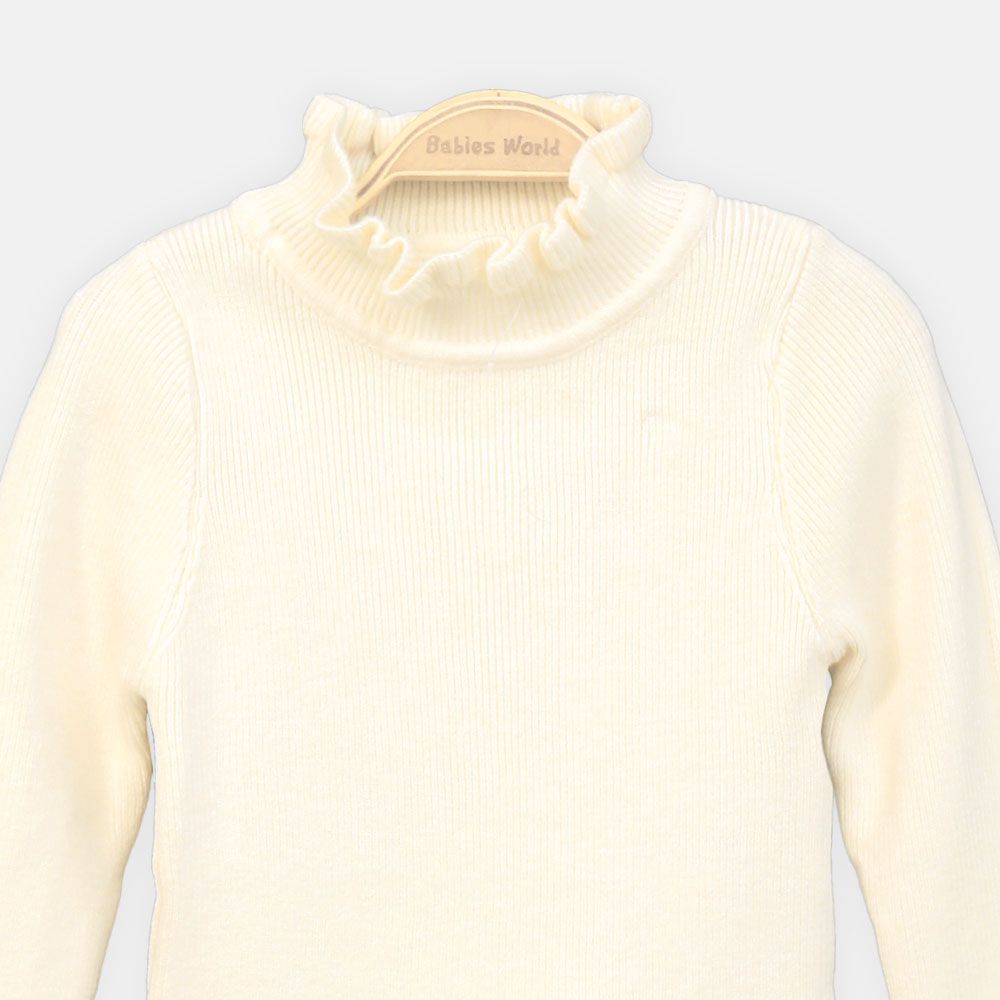 GIRL HI-NECK SWEATER IVORY RUFFLE HI-NECK