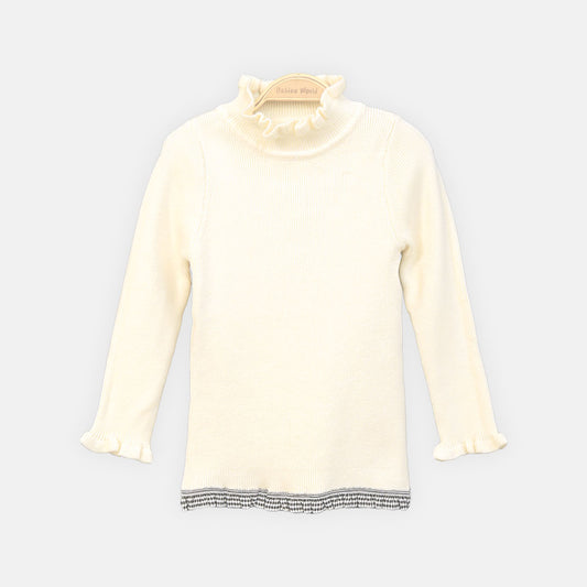 GIRL HI-NECK SWEATER IVORY RUFFLE HI-NECK