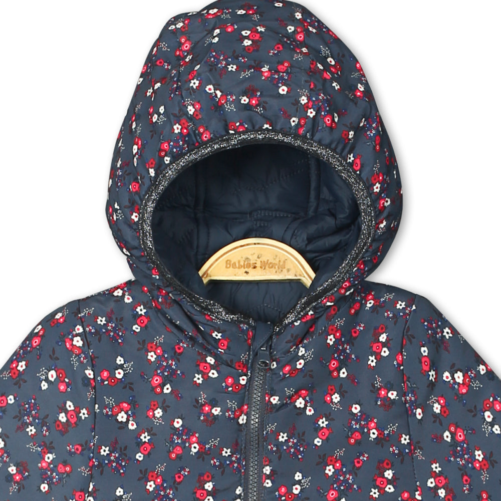 GIRL JACKET BLACK FLORAL PUFFER