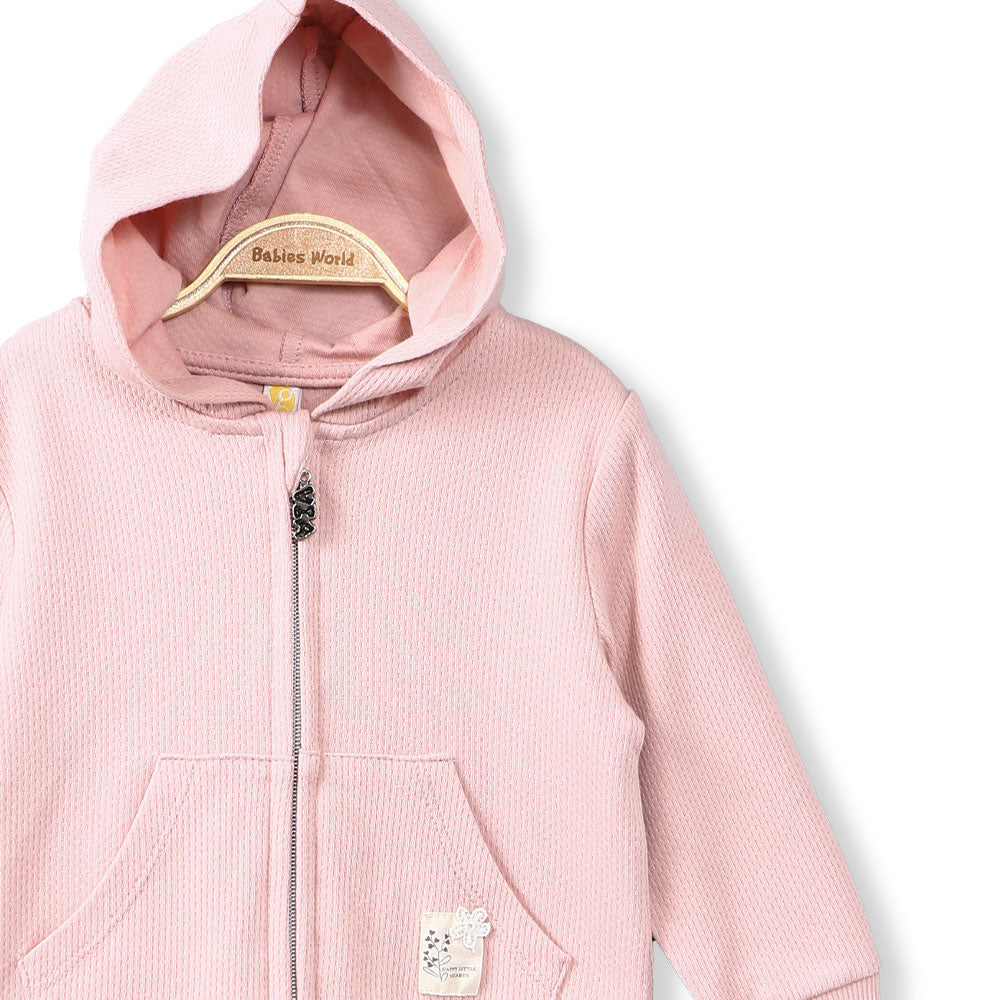 GIRL JACKET SALMON PINK ROSE HOODED