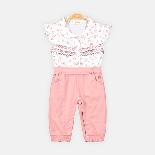 GIRL JUMP SUIT PINK AND WHITE FLORAL