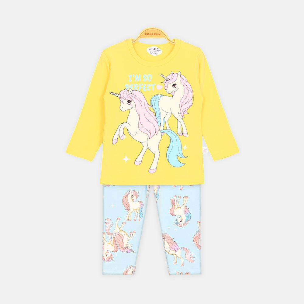 GIRL NIGHT SUIT YELLOW UNICORN