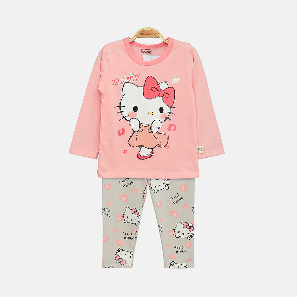 GIRL NIGHT SUIT PINK KITTY GREY