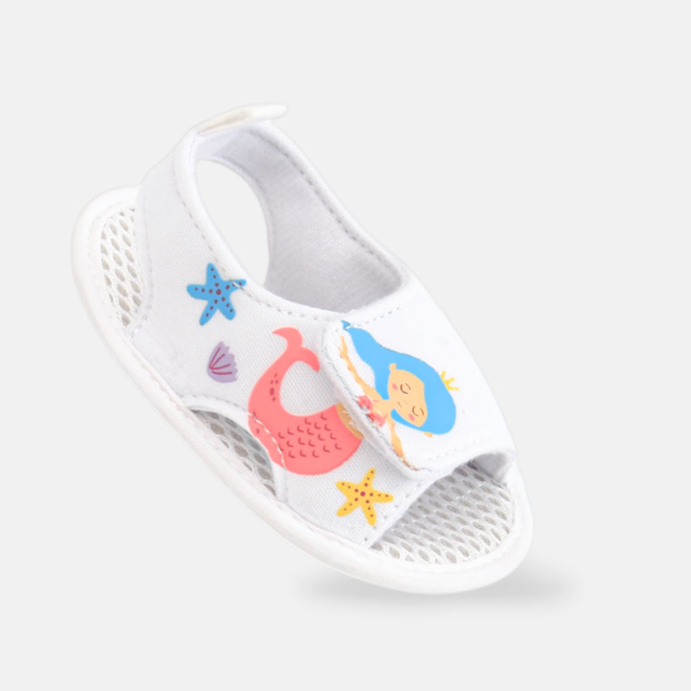 GIRL PRE WALKER SANDAL WHITE MESH MERMAID PRINT