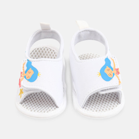 GIRL PRE WALKER SANDAL WHITE MESH MERMAID PRINT
