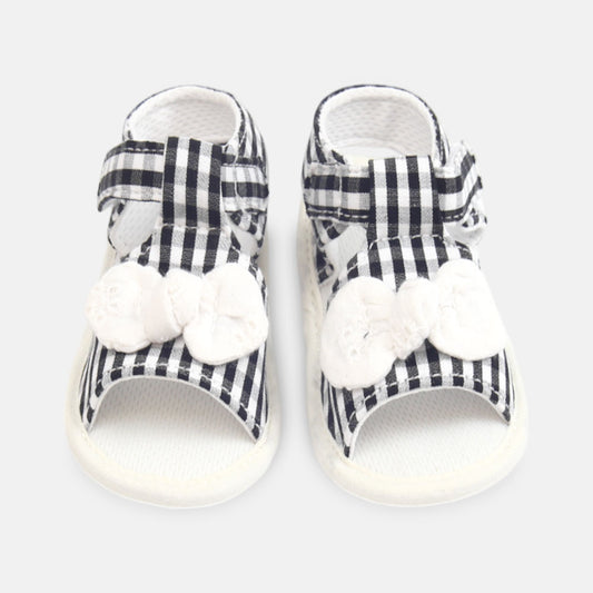 GIRL PRE WALKER SANDAL BLACK & WHITE CHECKERED WITH BOWS
