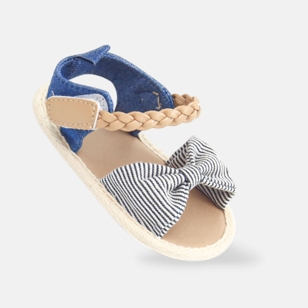 GIRL PRE WALKER SANDAL NAVY STRIPED BOWS