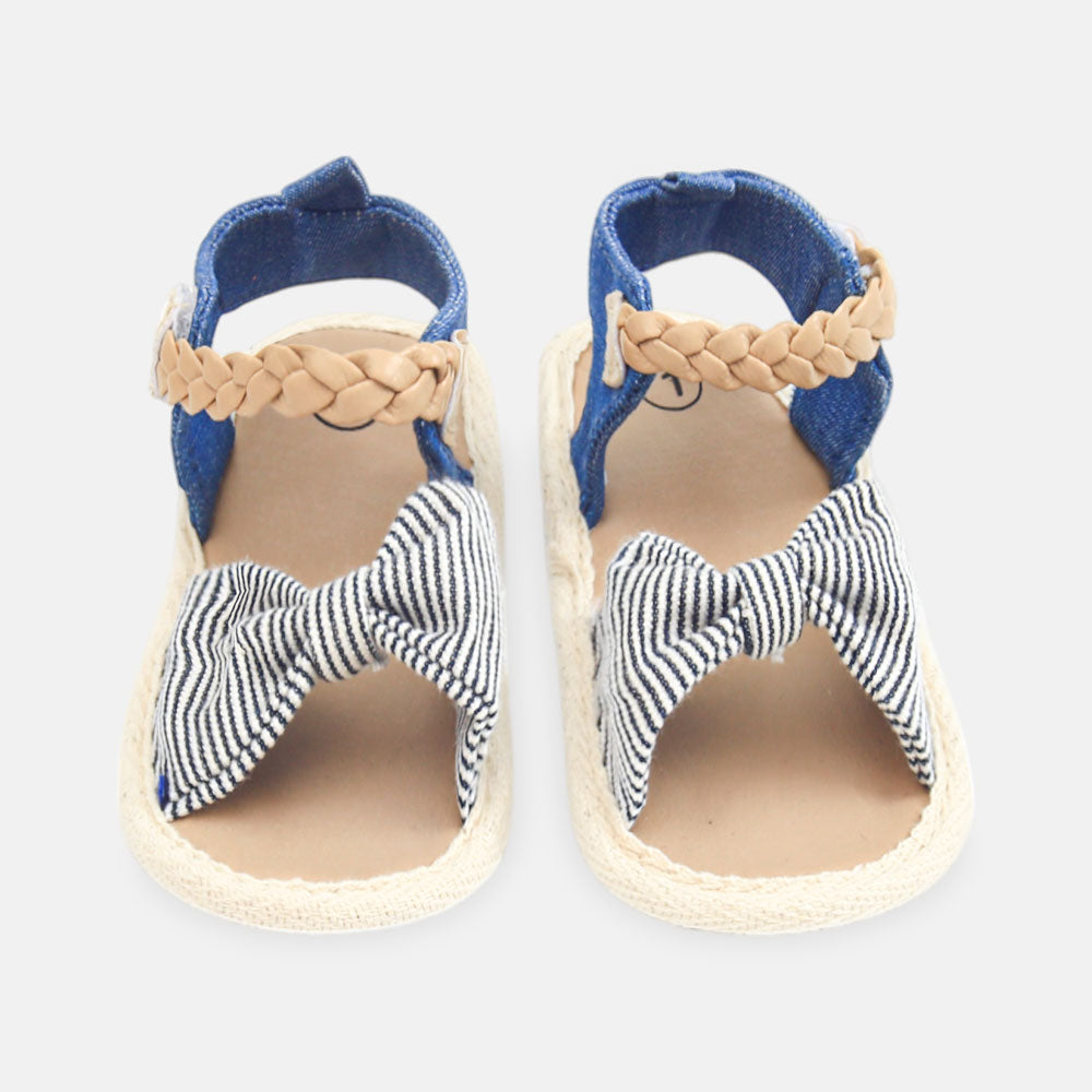 GIRL PRE WALKER SANDAL NAVY STRIPED BOWS